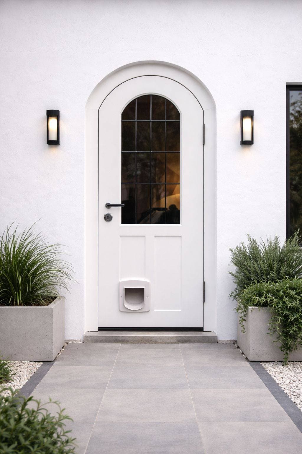 Villa entrance with reinforced glazing